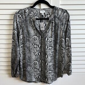 NWT J Crew Factory Black & White Snakeskin Print Long Sleeve Raglan Top Size XXS